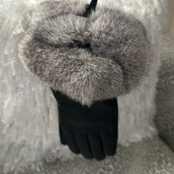 Surell genuine leather with rabbit fur trim gloves size medium - Picture 6 of 6